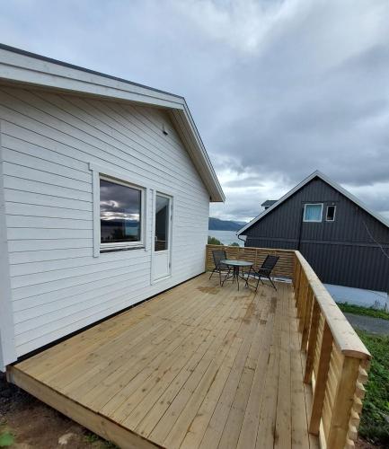 Balcony/terrace, Arctic Cabin - Mellomgaard on southern Kvaløya #sauna & bbq hut on site! in Kvaloysletta