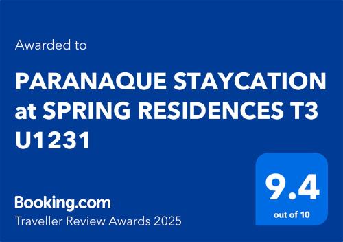 PARANAQUE STAYCATION at SPRING RESIDENCES T3 U1231, Manila