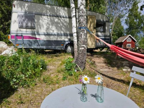 Caravan on eco farm with external bathroom - Bjorngarden in Edsbjorke