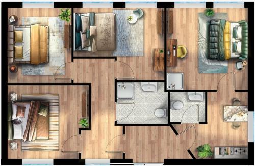 Deine Bude - 4 Doppelzimmer, 2 Bäder, Küche