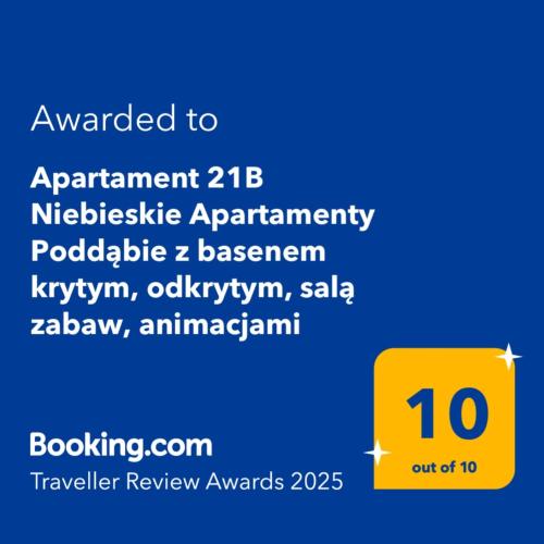 Apartament 21B Niebieskie Apartamenty Poddąbie z basenem krytym, odkrytym, salą zabaw, animacjami