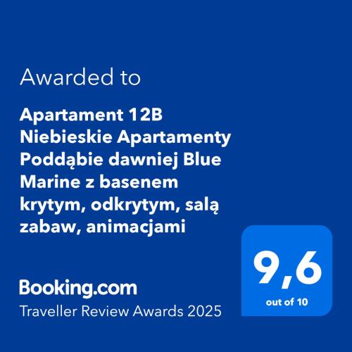 Apartament 12B Niebieskie Apartamenty Poddąbie z basenem krytym, odkrytym, salą zabaw, animacjami
