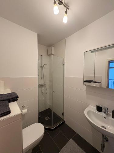 ห้องน้ำ, Modernes Serviced Apartment Wohnglück 1 (Modernes Serviced Apartment Wohngluck 1) in อันสบัค