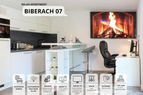 Relax-Apartment Biberach - Relax Massagesessel - Smart-TV 85 Zoll - voll ausgestattete Küche - High-Speed Internet - Arbeitsplatz mit Curved Monitor in Biberach an der Riß, Deutschland
