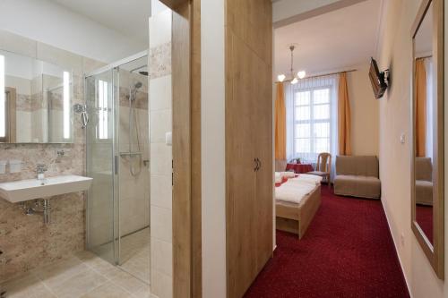 Shower, Hotel U Cerneho orla in Telc