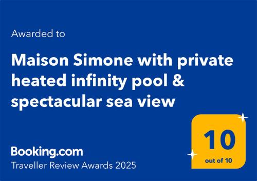 Maison Simone with private heated infinity pool & spectacular sea view