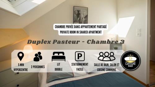 Duplex Pasteur - Chambre 3 - Chambre Privée chambre d'hôte La Chapelle-Saint-Luc