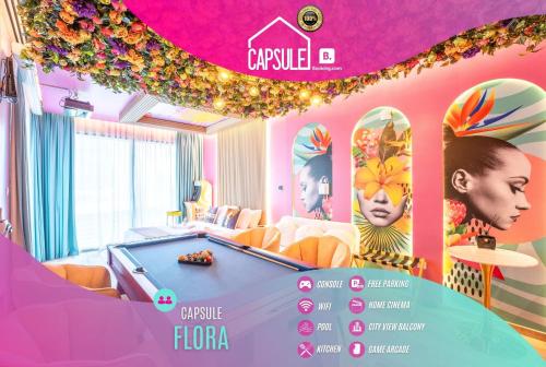 Capsule Flora business bay view Burj Khalifa-pool table-game arcade-Projector-Playstation 5, Dubaj