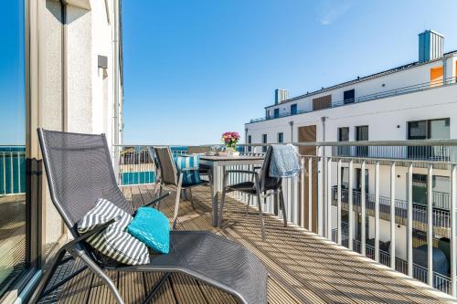 balkon/terras, Ocean Place- 3 OG, Balkon, Blick ins Gruene, Kamin in Olpenitz