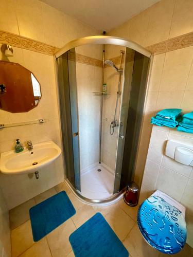 淋浴間, Ferienwohnung Struth-Helmershof in 弗洛