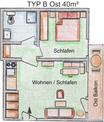 One-Bedroom Apartment with Balcony - 2