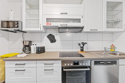 廚房, DZ01 Große Wohnung für Monteure und Teams (DZ01 Große Wohnung fur Monteure und Teams) in 迪欽根
