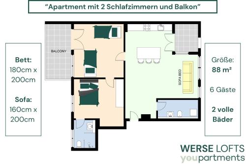 88 QM - Exklusiv & Top angebunden - Werse Loft by youpartments, Münster (zdjęcie 7)