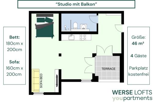 46 QM - Exklusiv & Top angebunden - Werse Loft by youpartments, Münster (photo 7)