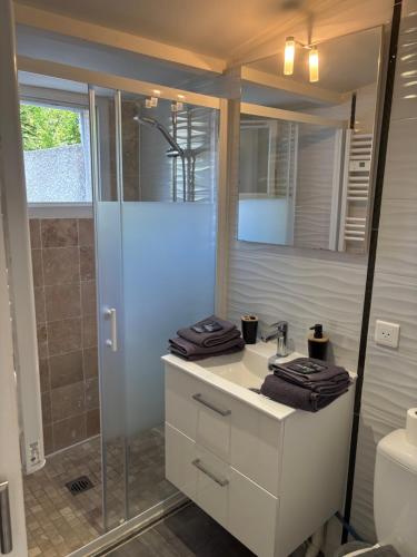 Bathroom, Studio cosy avec jardin proche centre et plage in Figuerolles