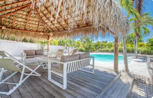 Garden, Spacious villa, large swimming pool, beach & lounge in Le Francois