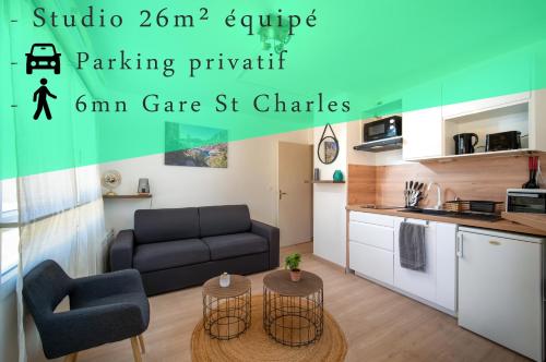 Appartement tout équipé avec parking à 6min à pied de la gare st charles, Marsylia