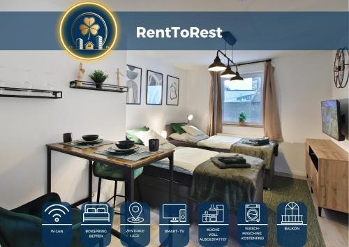 RtR Essen - Für bis zu 2 Personen - Voll ausgestattet - Balkon - Zentral Limbecker Platz - Messe - Uniklinikum - Smart TV - Modern
