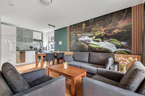 Küche, STANMA Lodge Braunlage - Naturpartments am Fluss mit Sauna und Bergblick in Braunlage