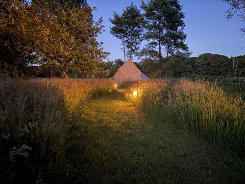 Garden, Boutique tent bij Laaken op Zand unieke plek in het groen met luxe bed in Warnsveld