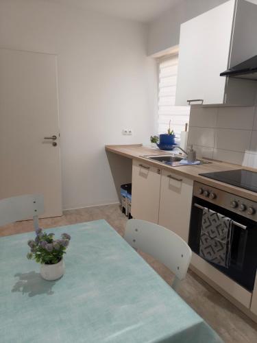 ห้องครัว, Ferienapartment am Dorfteich in เทรบบิน