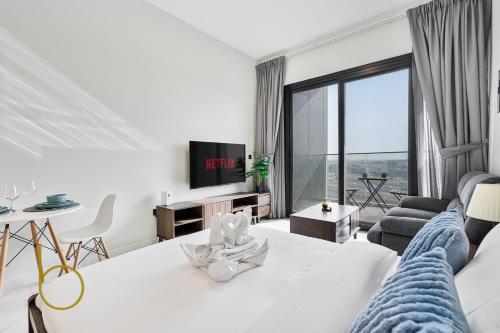 Shared lounge/TV area, Bookable - Alexis Tower, Studio Room with Balcony near Jebel Ali Free Zone JAFZA