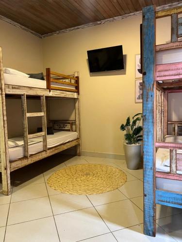 1 double bed, 2 bunk beds