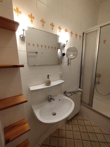 ห้องน้ำ, Ferienwohnung in der Kunst und Kultur Villa Bad Steben in บัด ชเตเบิน