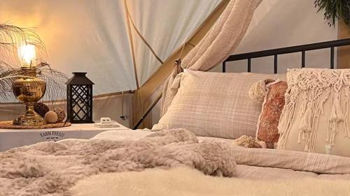Glamping tent on farm Mountain views