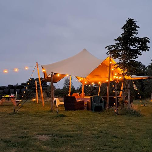 Retro caravan het Uiltje nabij het Sneekermeer in Poppingawier