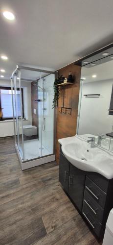 浴室, Ferienwohnung Große Sommerleite in 安娜貝格-布赫霍爾茨