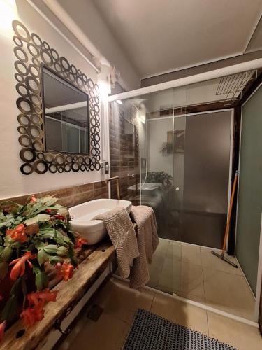 Ame a Ilha mais Bela - banheiro conceito - 150m da praia vista da mata in Praia do Viana