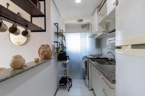 Kitchen, Apartamento com lazer, wi-fi e garagem em Jaragua in Jaragua