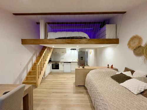 L'ESTANÒT EST UN CHARMANT T2 de 45 M2 EQUIPE D'UNE CHAMBRE EN MEZZANINE ET D'UN VRAI LIT DANS UN LARGE SALON, CUISINE EQUIPE, PARKING PRIVEE, PROCHE DU CENTRE THERMALE ET DES COMMERCES - Location saisonnière - Balaruc-les-Bains