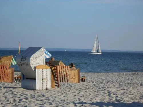 With beach chair & sea in Grömitz, Deutschland