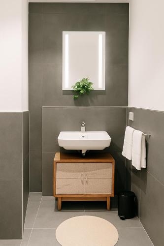 浴室, Studioappartment mit Balkon in 朗格瑙