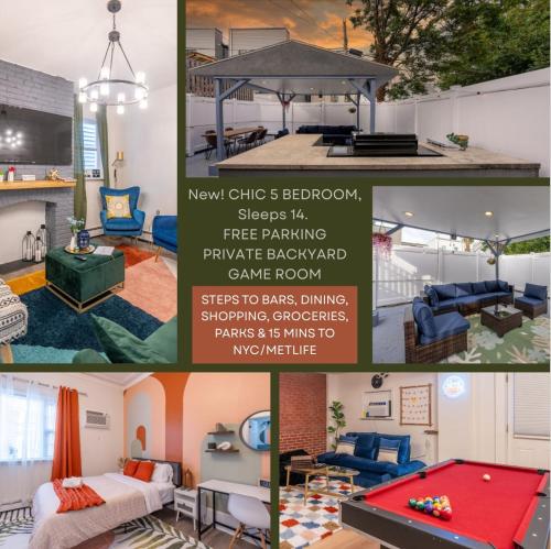 5BR 3BTH House, Steps to Bars, Dining, NYC Access with GameRm, Backyard with BBQ and Parking