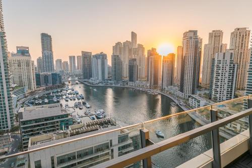 Dubai Marina Skyline with Sunset and Sunrise View, Dubai