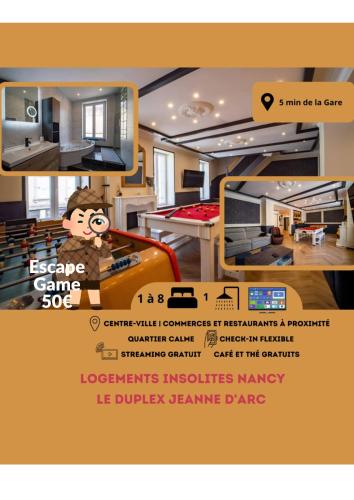 Duplex Jeanne d'Arc Billard Baby en option Escape Game Logements Insolites - Location saisonnière - Nancy