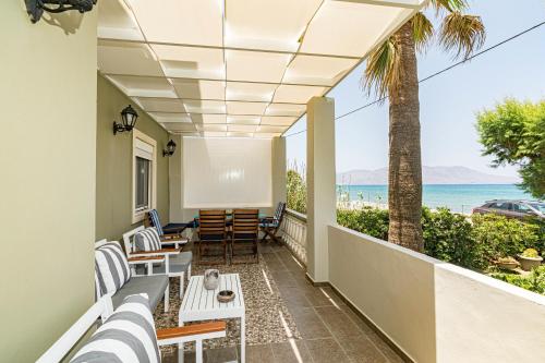 Balcony/terrace, Big Blue Villa in Kisamos, 10 meters from Sea near Camping Nopigia