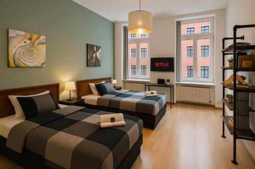 Leipzig Zentrum, Schnelles WLAN, TVs in allen 5 Zimmern, Self-Check-in, 5 Riesige Zimmer für große Gruppen, Aufzug, Leipzig (foto 7)