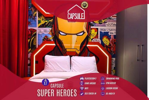 Bed, Capsule Super Heroes - Playstation 5 Burj Khalifa View - Near Downtown Dubai in Nad Al Sheba