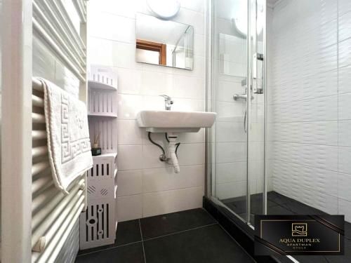 Phòng tắm, Aqua Duplex Apartman in Gyula
