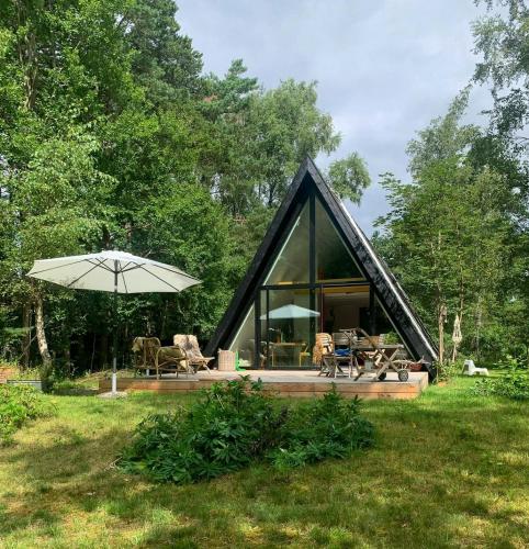 Exterior view, A-Frame House In Ulvshale Forest Near Møns Klint in Ulvshale