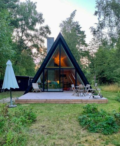 Exterior view, A-Frame House In Ulvshale Forest Near Møns Klint in Ulvshale