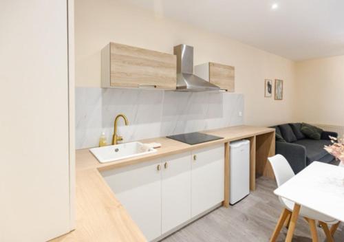 廚房, Oasis Tropicale - Appartement Cosy et Calme à 10 min de la Gare de Roanne (Oasis Tropicale - Appartement Cosy et Calme a 10 min de la Gare de Roanne) in 羅阿訥