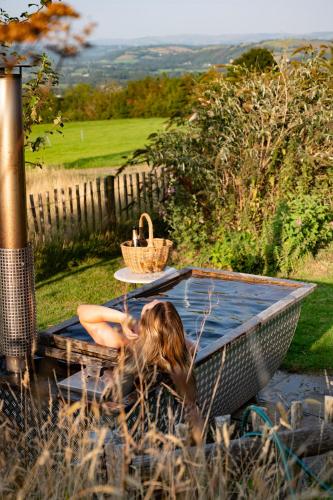 Saffir Luxury Eco Lodge, log-fired bath & views in Dihewid