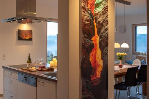 virtuve, Ferienwohnung Weitblick im Dahner Felsenland in Stetten (Baden-Wurttemberg)