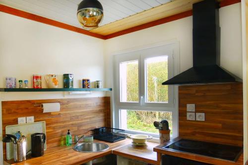 Kitchen, L'HERMITAGE maisonnette lake view beach 5 min walk in Charavines