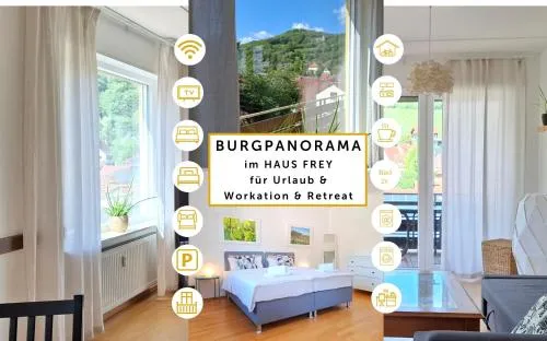 3 BR BURGPANORAMA Wohnung im Haus Frey mit Ausblick, 2 Bäder, Parken vor dem Haus, Balkon, Küche in Leinsweiler, Deutschland